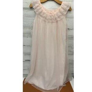 Vintage Babydoll Nightdress Gown Women's Pink Ruffled Sleeveless Medium Layered